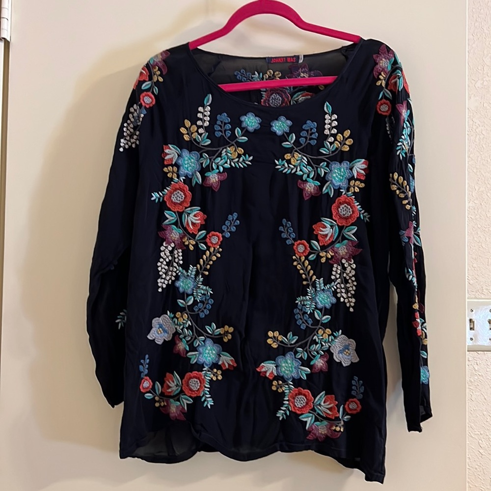 Johnny Was Cupra Rayon embroidered blouse